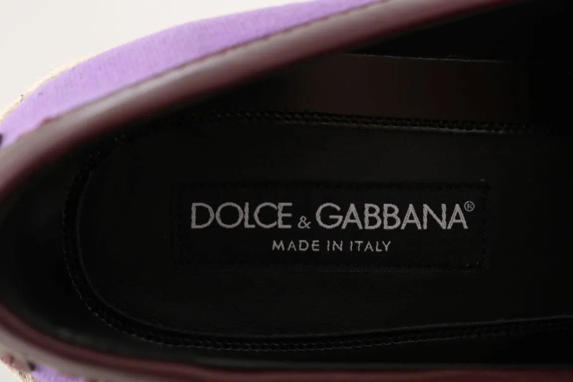 Purple Cotton Leather Crown Loafers