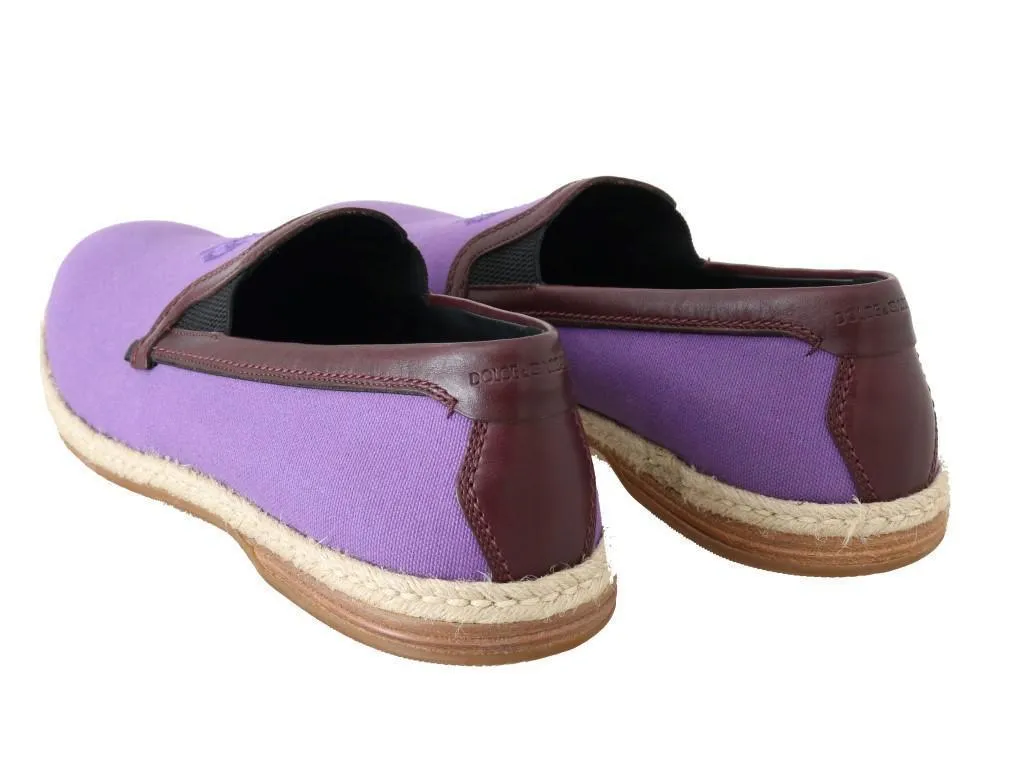 Purple Cotton Leather Crown Loafers