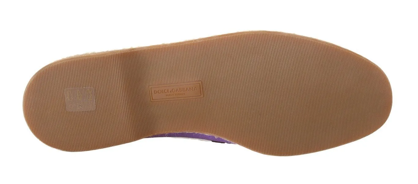 Purple Cotton Leather Crown Loafers