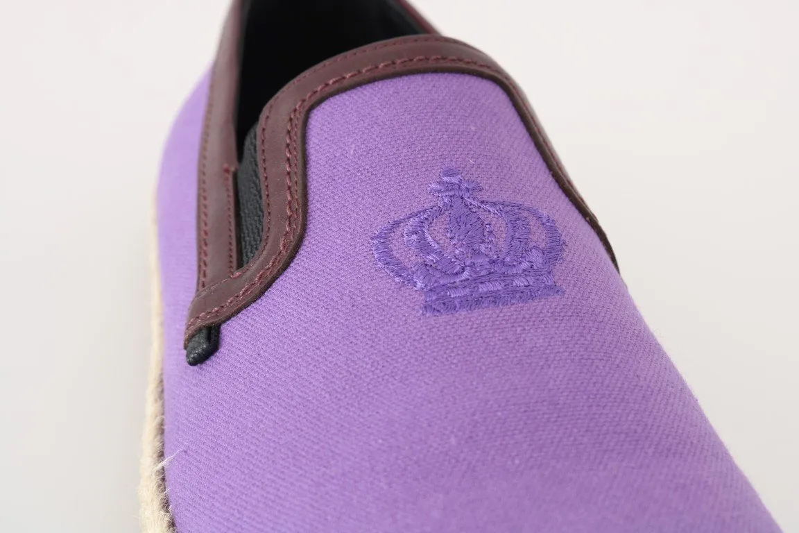 Purple Cotton Leather Crown Loafers