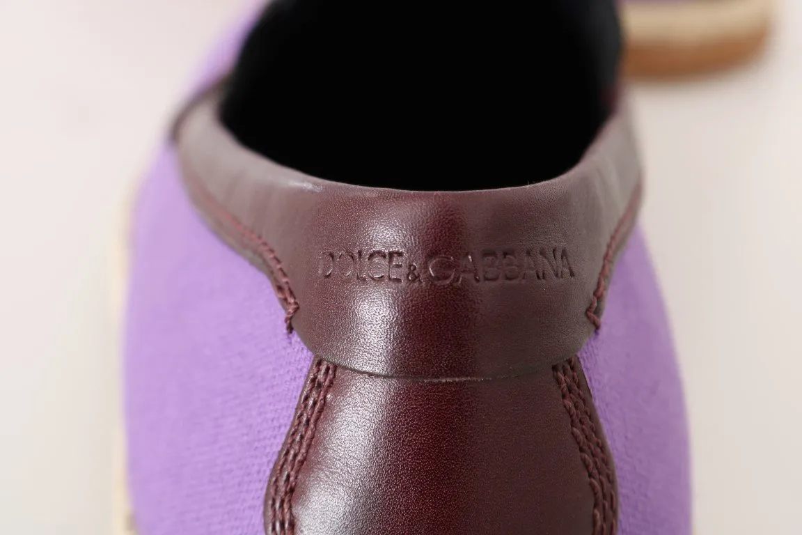 Purple Cotton Leather Crown Loafers