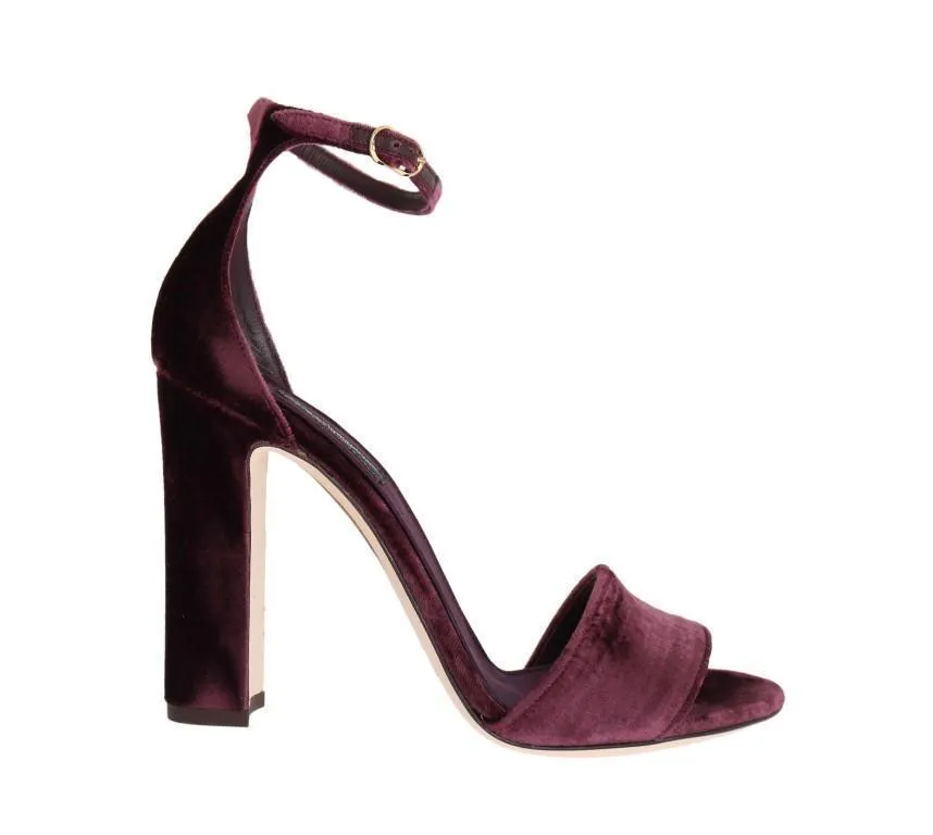 Purple Velvet Ankle Strap Heels Pumps