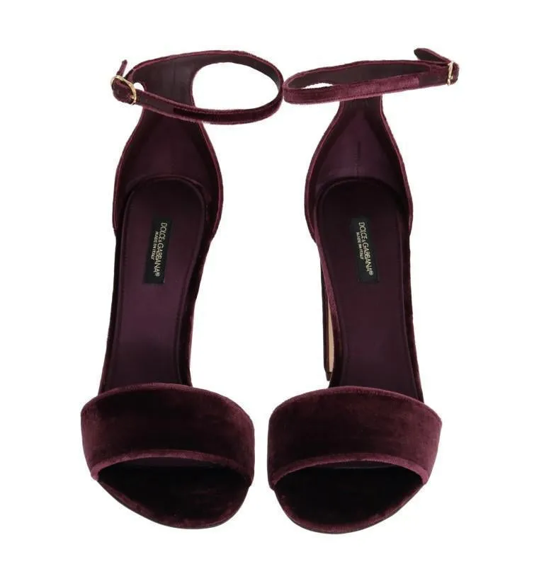 Purple Velvet Ankle Strap Heels Pumps