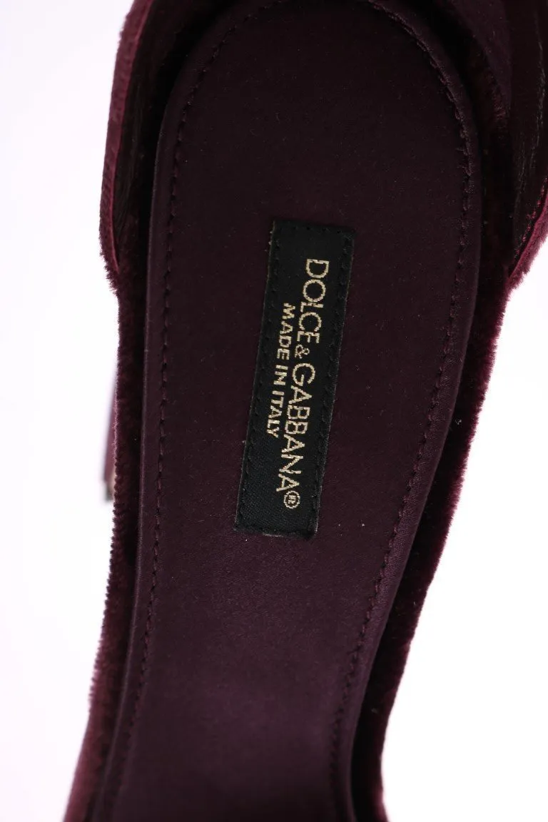 Purple Velvet Ankle Strap Heels Pumps