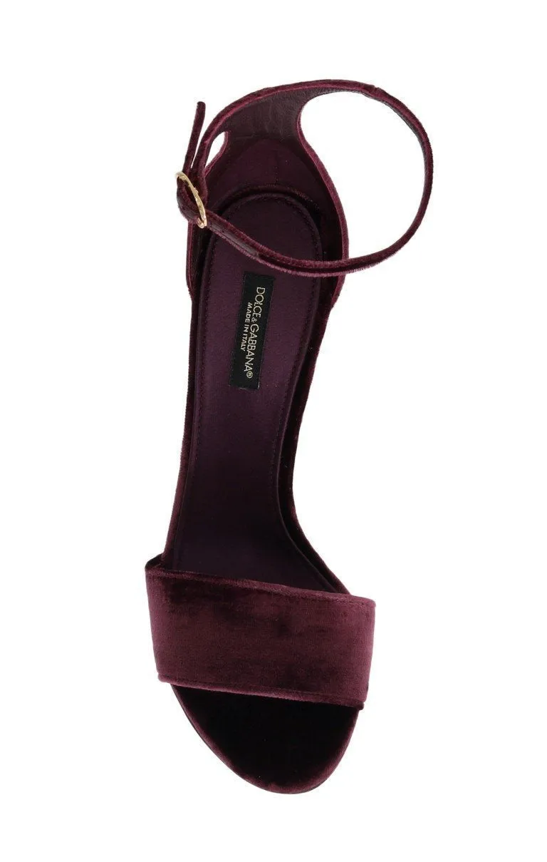 Purple Velvet Ankle Strap Heels Pumps