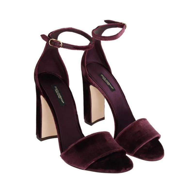 Purple Velvet Ankle Strap Heels Pumps