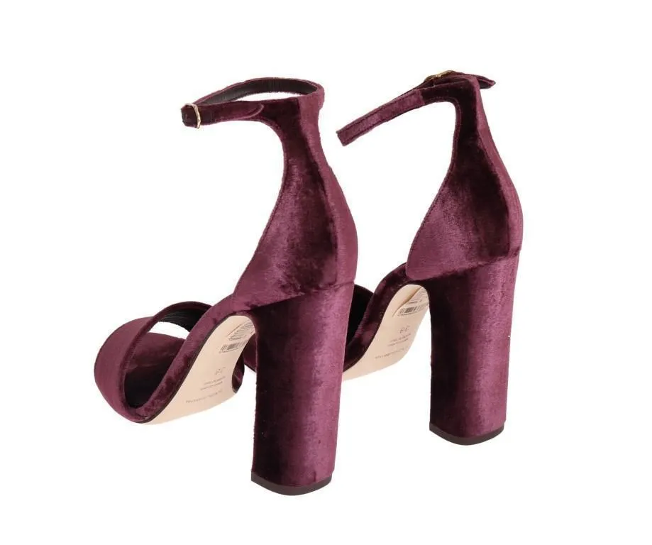 Purple Velvet Ankle Strap Heels Pumps