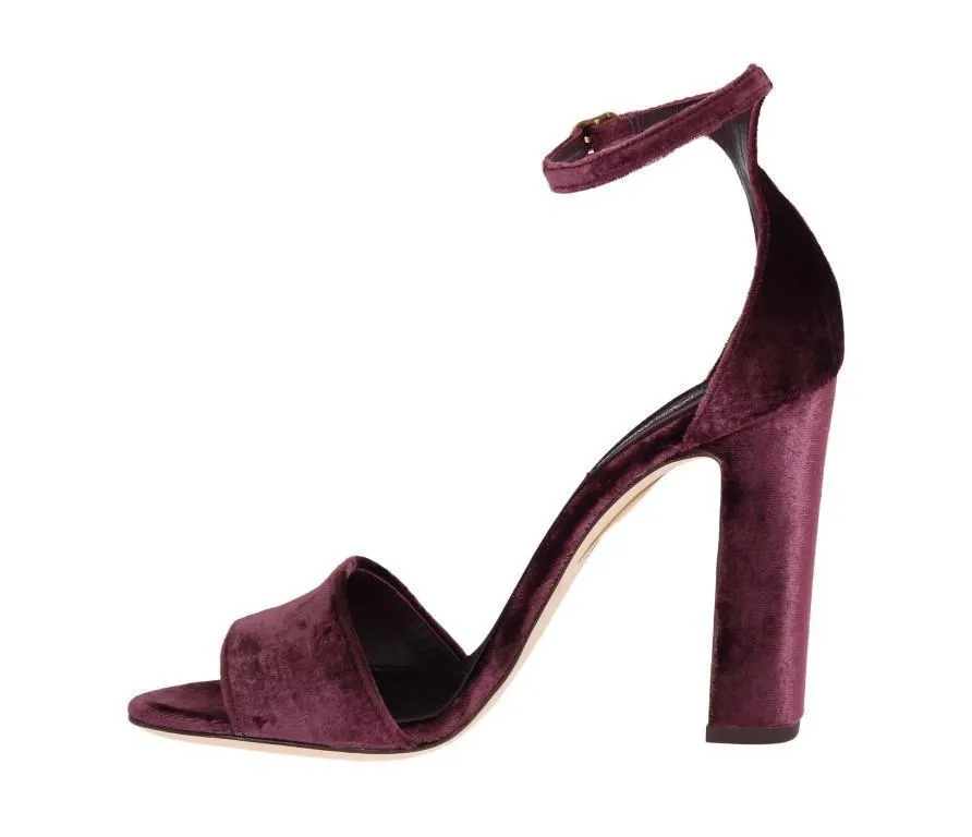 Purple Velvet Ankle Strap Heels Pumps