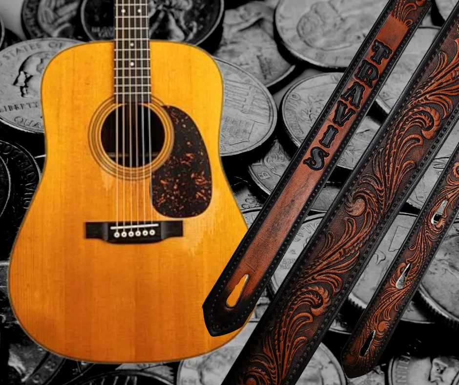 "Here's a Quarter" 1 1/2"  Leather Guitar Strap