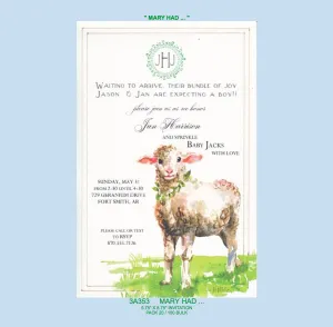 "Mary Had A Little Lamb" Baby Invitation
