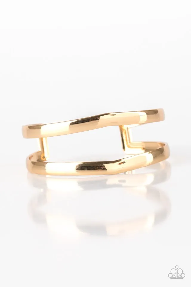 "Palm Trees and Pyramids" Gold Metal Open 2 Row High Polish Cuff Bracelet