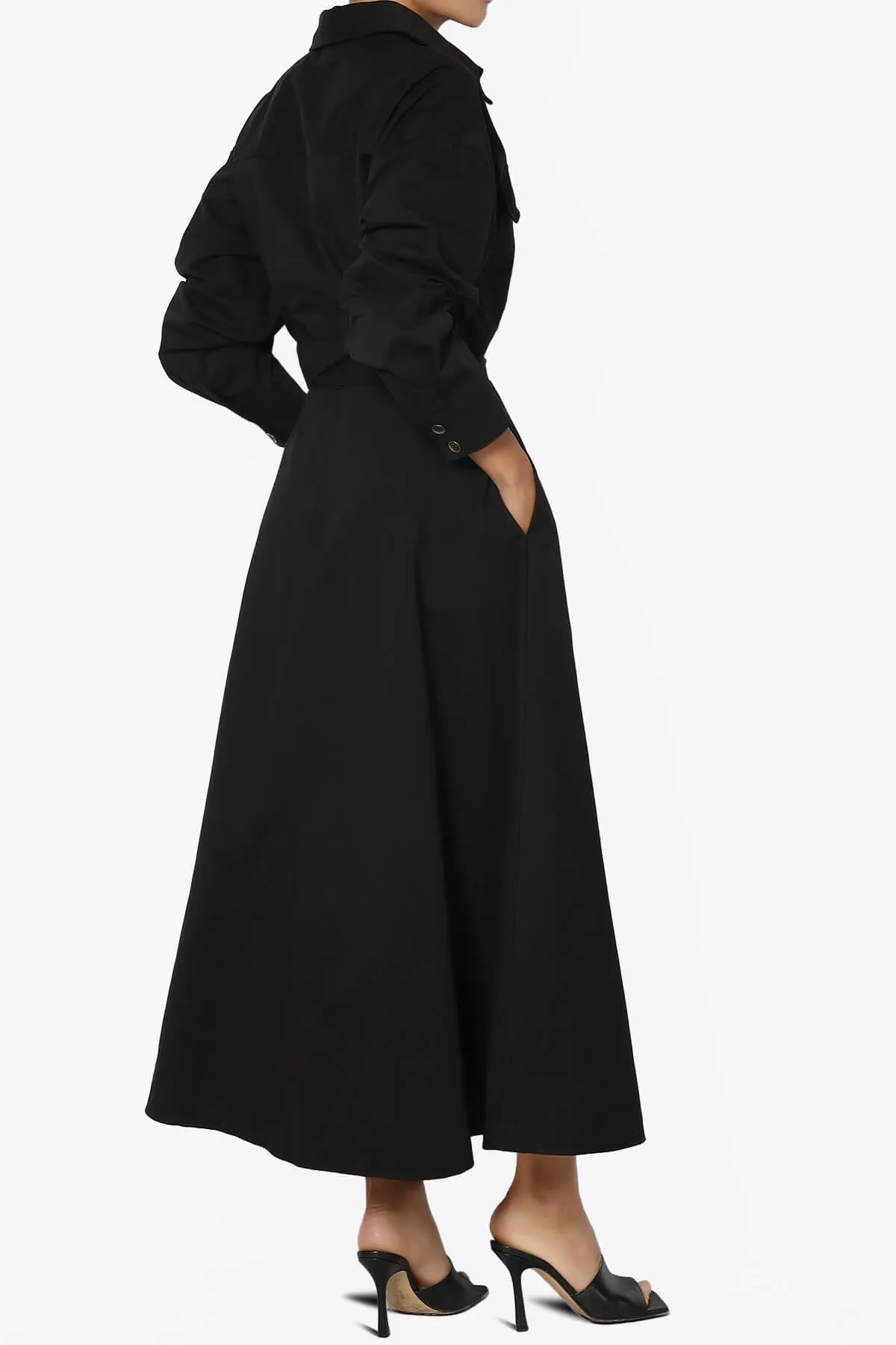 Raffia Twill Button Down Long Shirt Dress