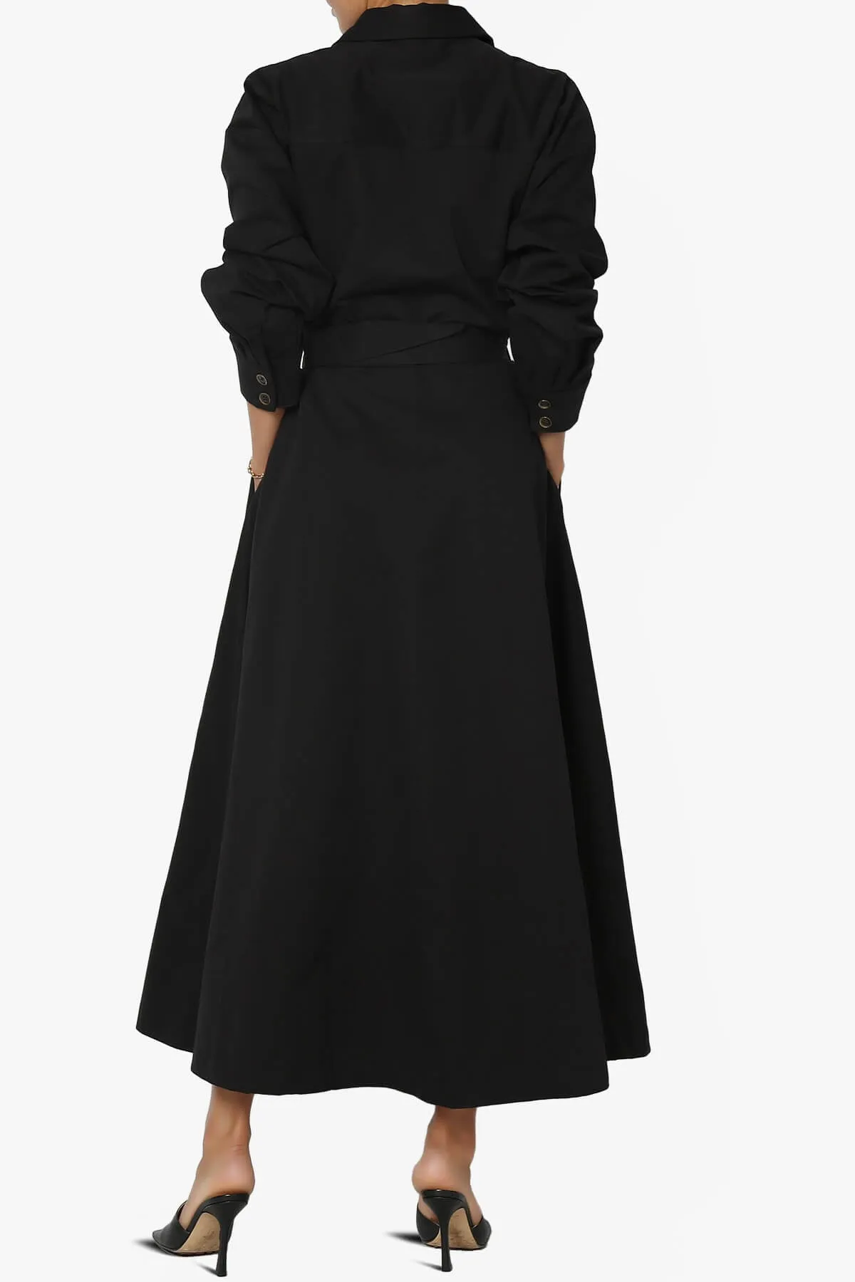 Raffia Twill Button Down Long Shirt Dress