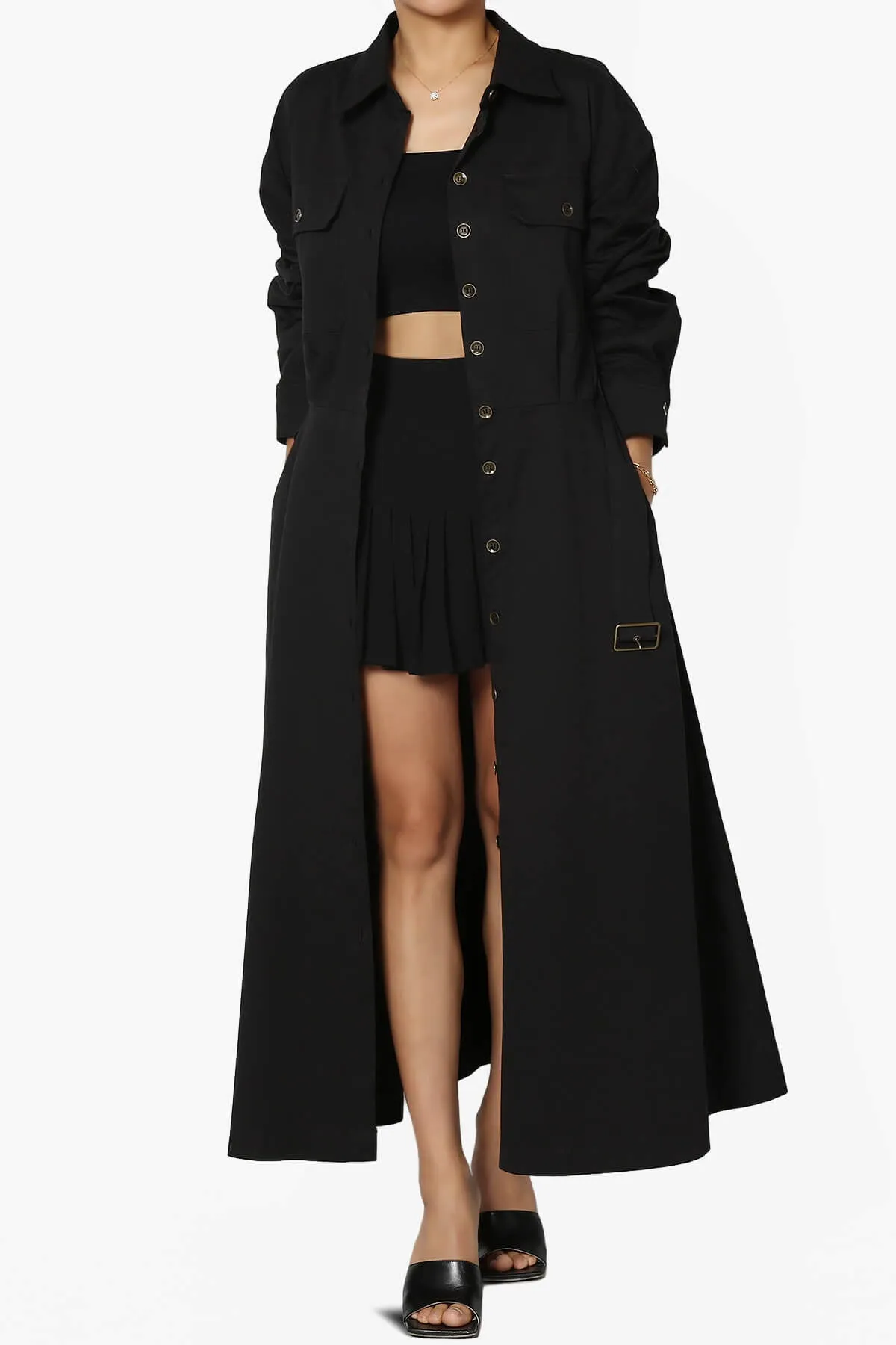 Raffia Twill Button Down Long Shirt Dress