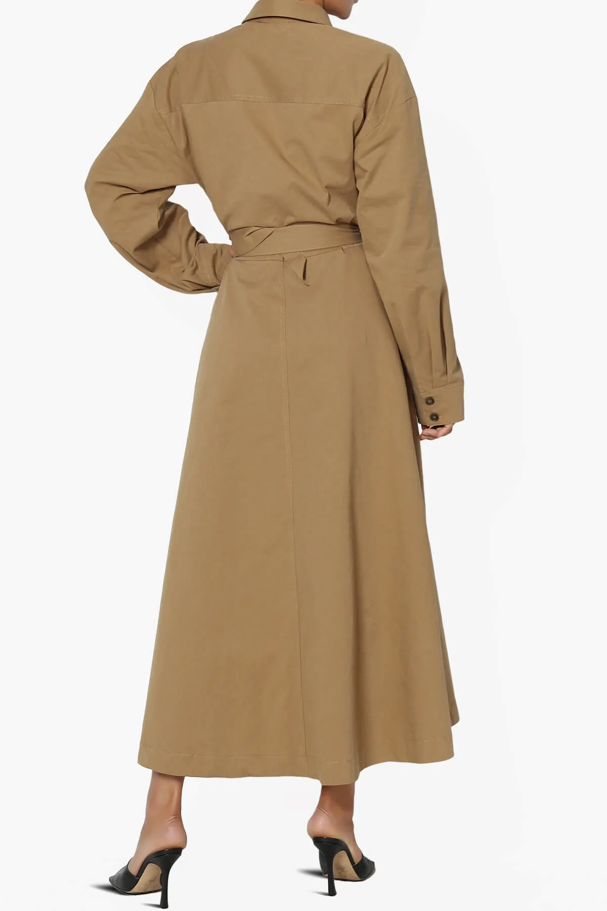 Raffia Twill Button Down Long Shirt Dress