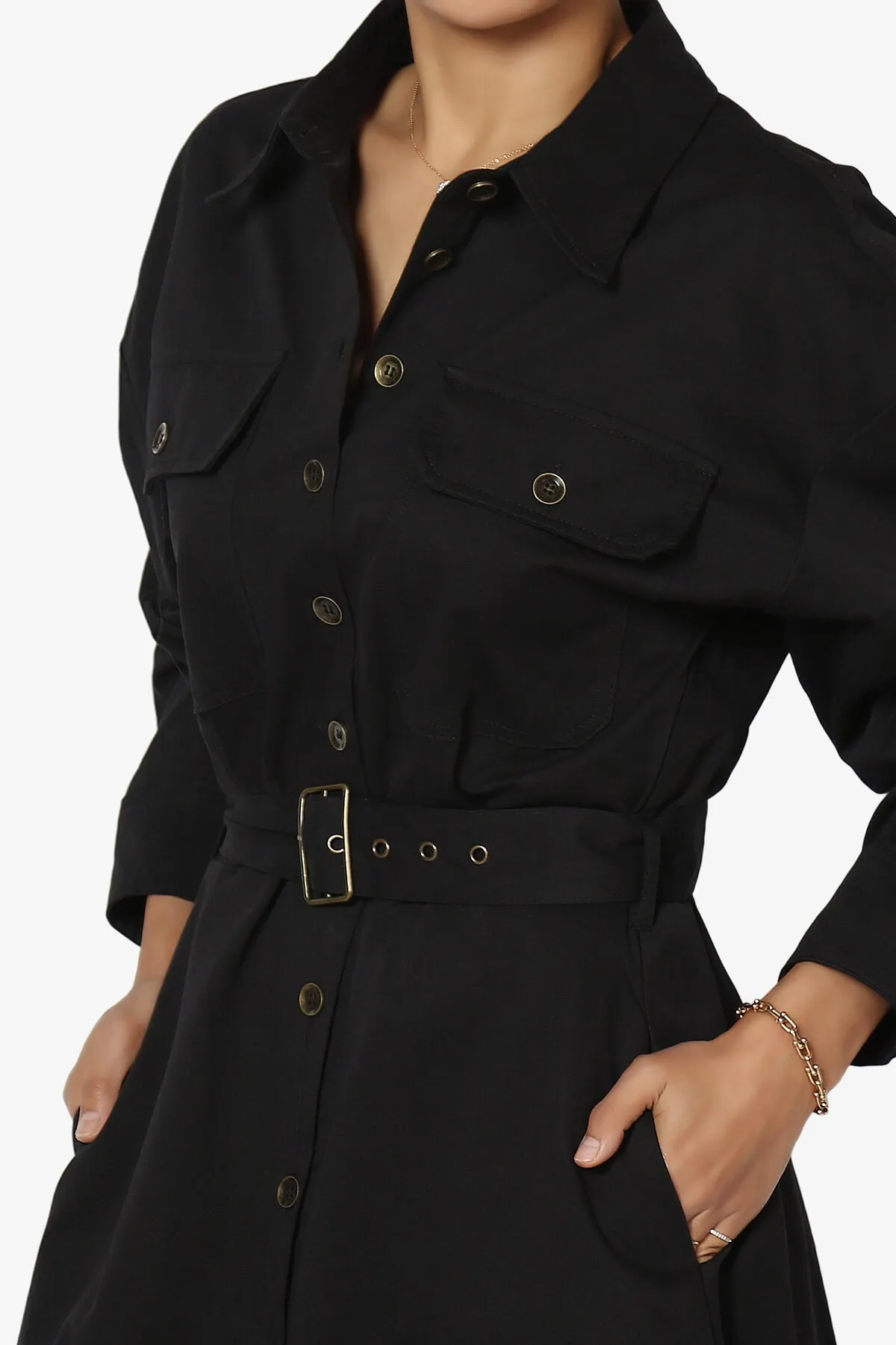 Raffia Twill Button Down Long Shirt Dress