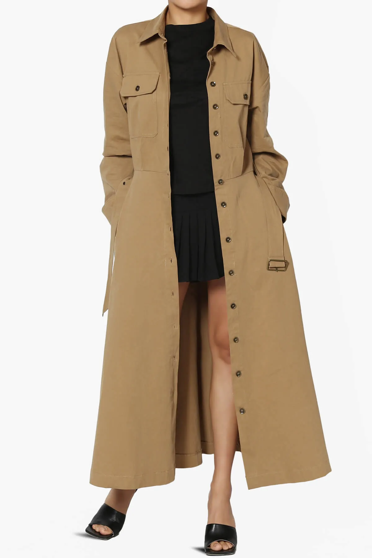 Raffia Twill Button Down Long Shirt Dress