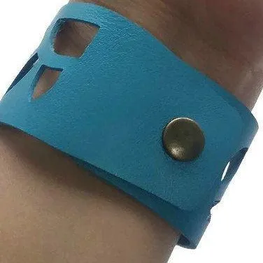 Reclaimed Leather wrist band. Sunflowers Cuff Bracelet