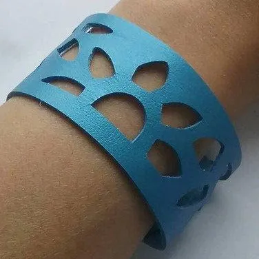 Reclaimed Leather wrist band. Sunflowers Cuff Bracelet