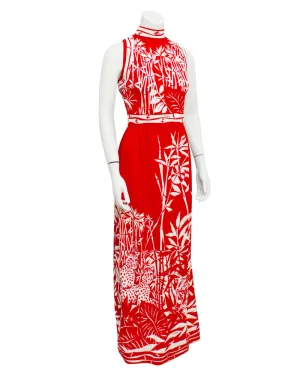 Red & White Bamboo Print Gown