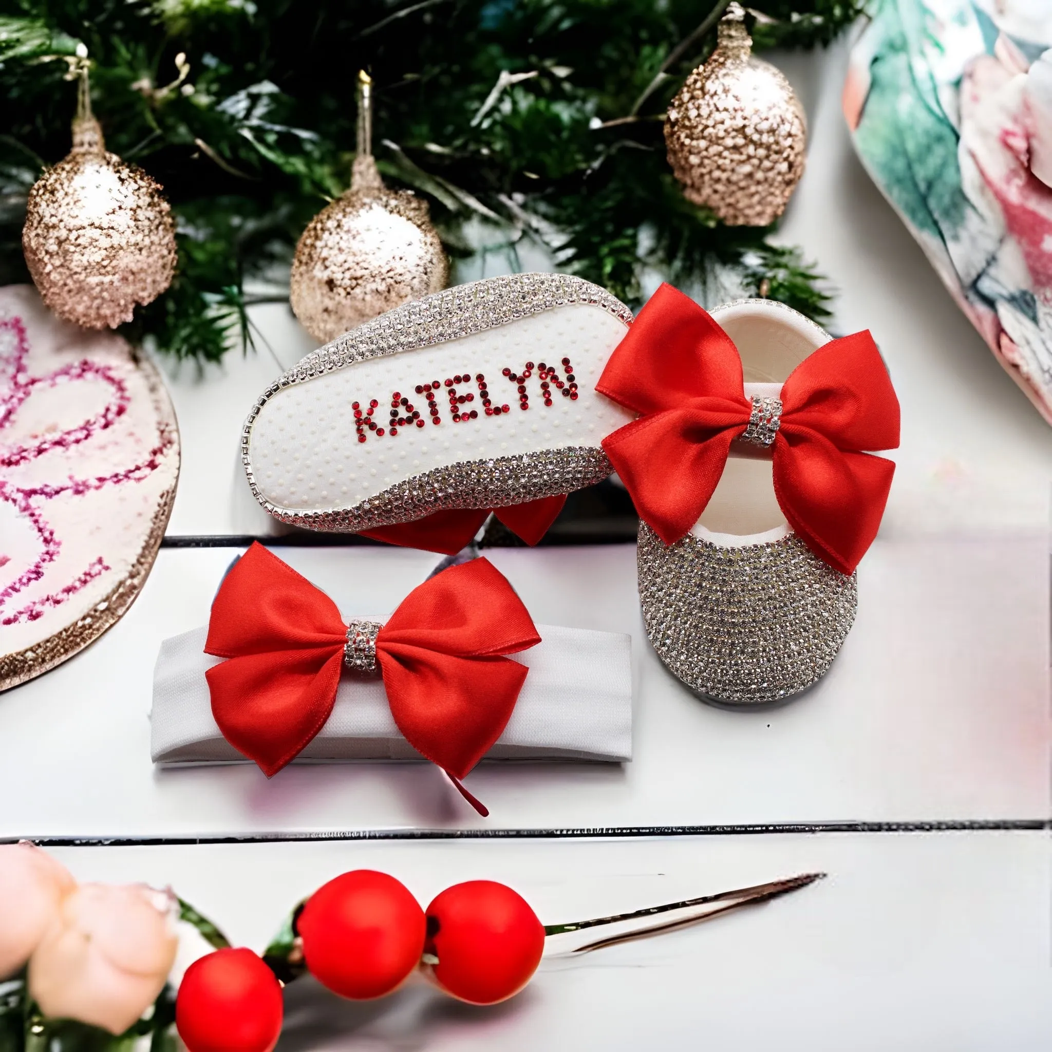 Red Bling Baby Shoes and Headband