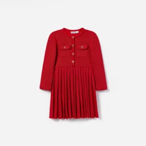 RED KNIT PLEATED DRESS