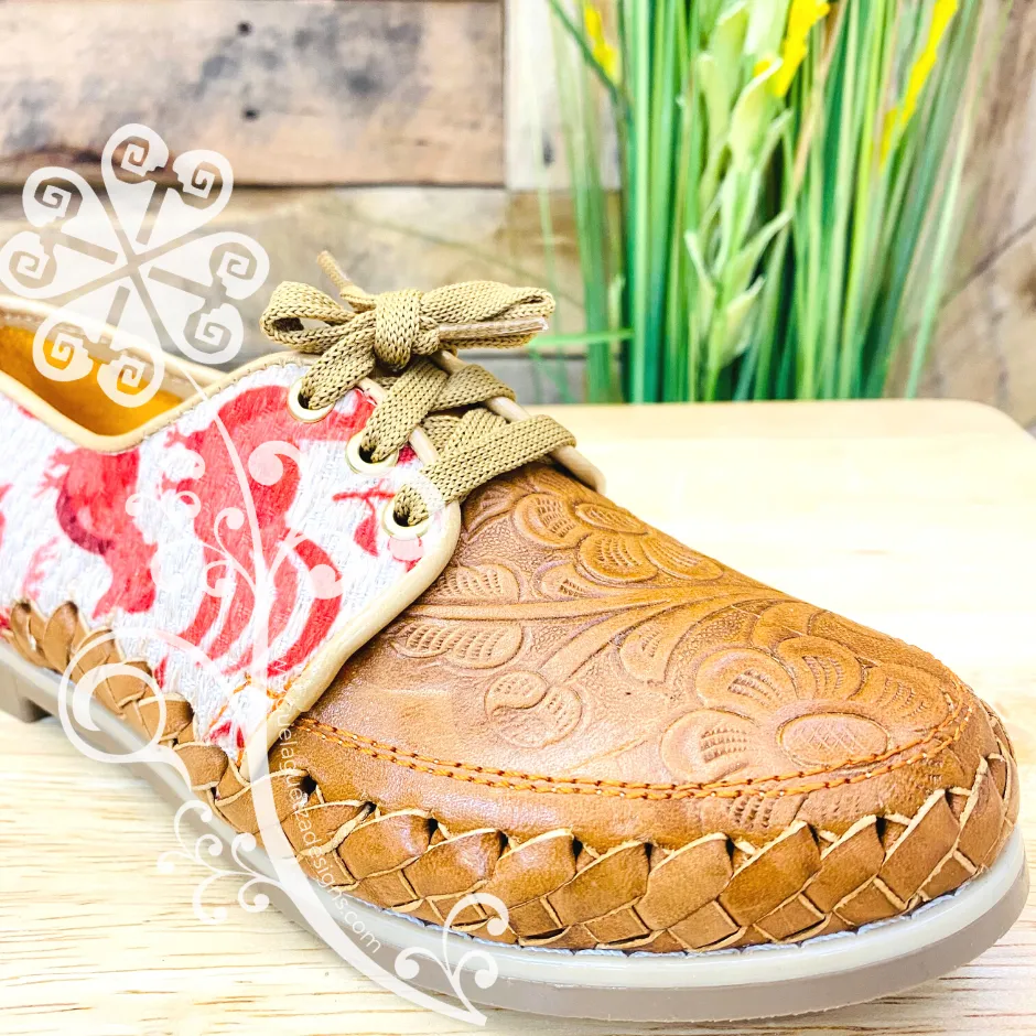 Red Otomi Animals - Loafers Artisan Leather Women Shoes