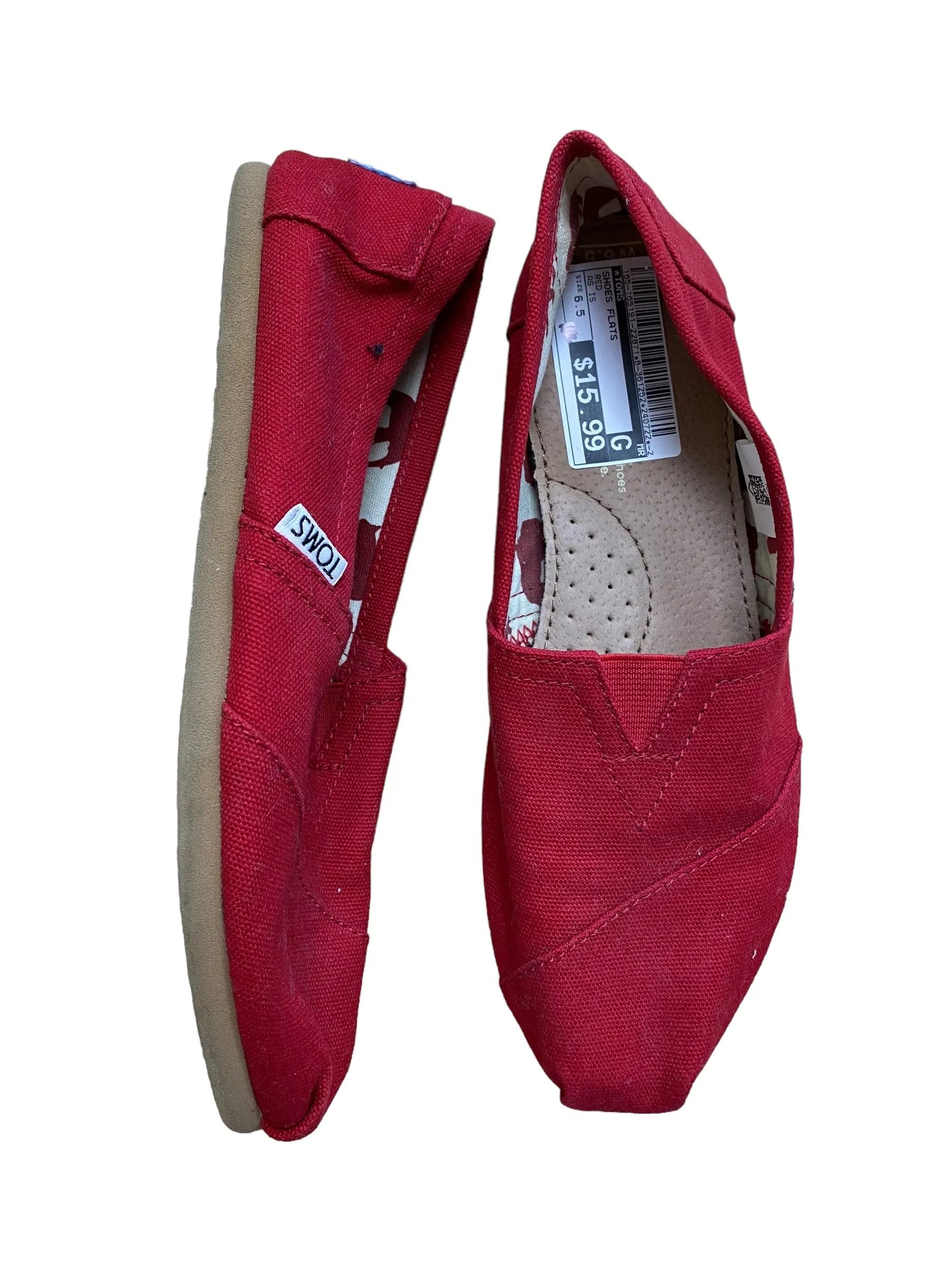 Red Shoes Flats Toms, Size 6.5