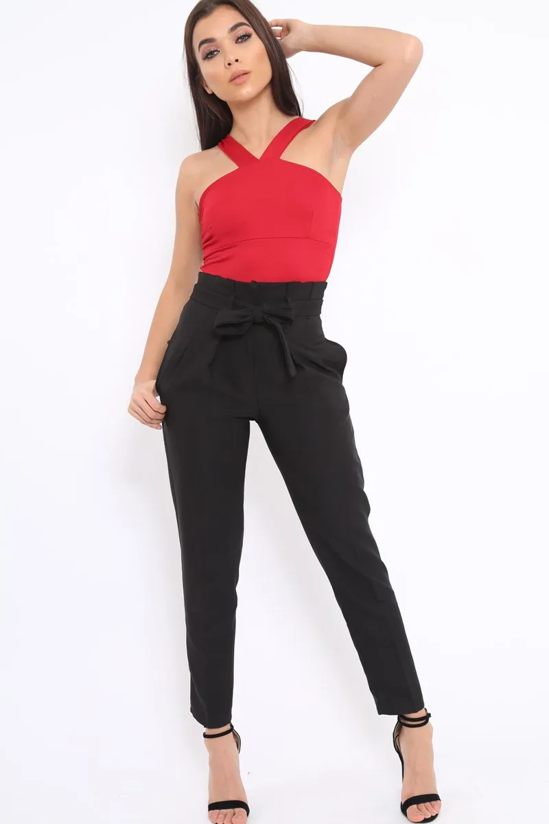 Red V Neck Strap Bandeau Bodysuit - Karlah
