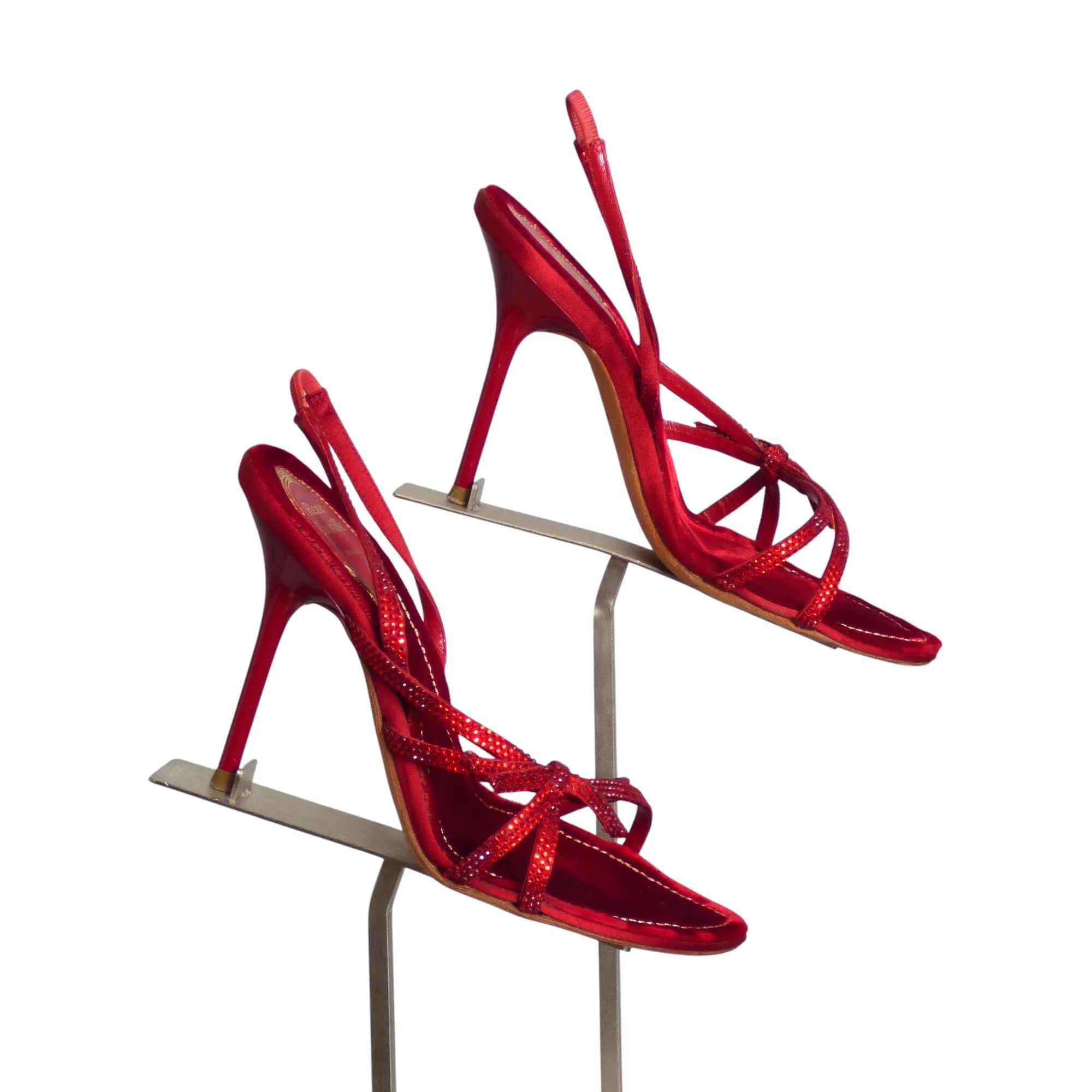 RENE CAOVILLA- Red Rhinestone Evening Sandals, Size 35