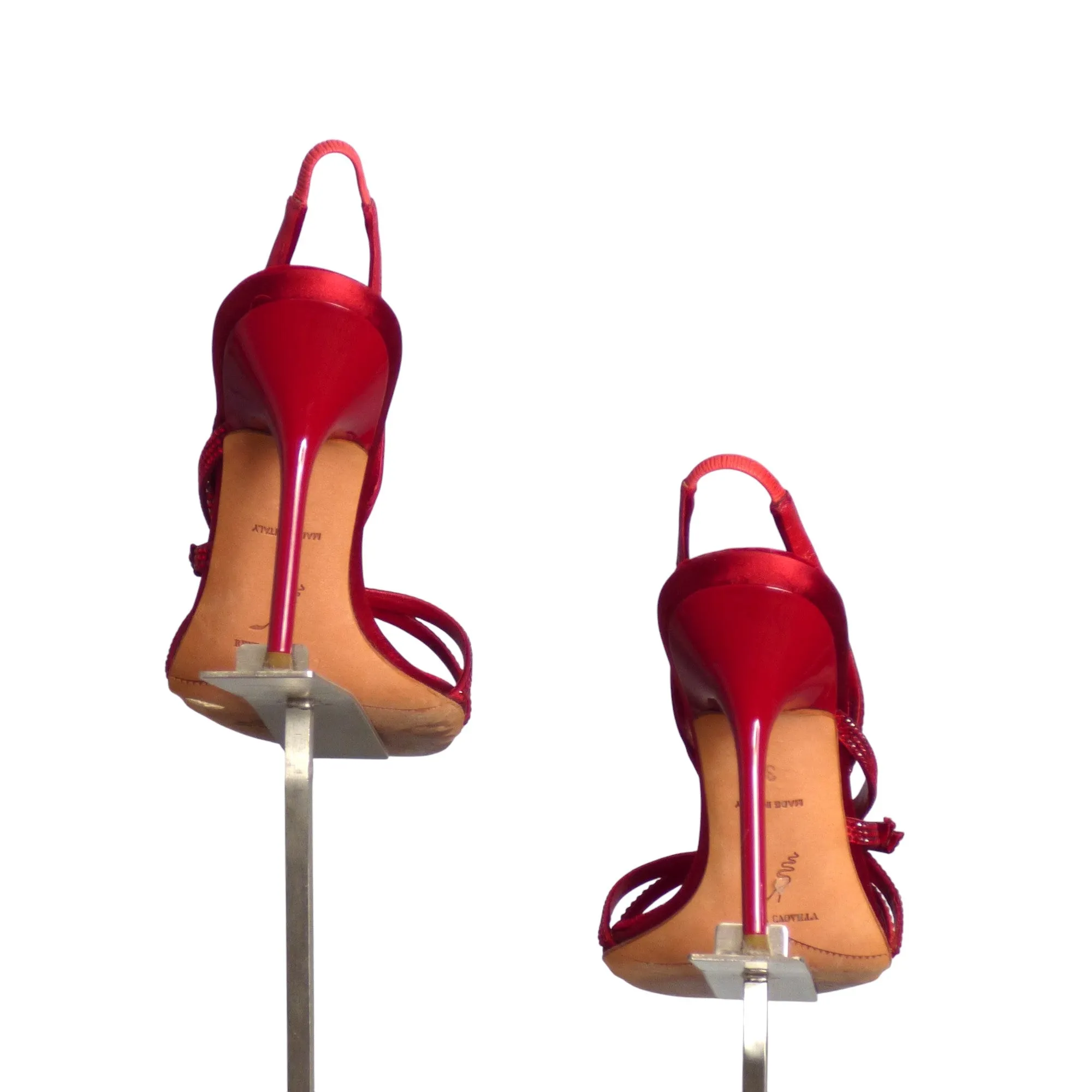 RENE CAOVILLA- Red Rhinestone Evening Sandals, Size 35