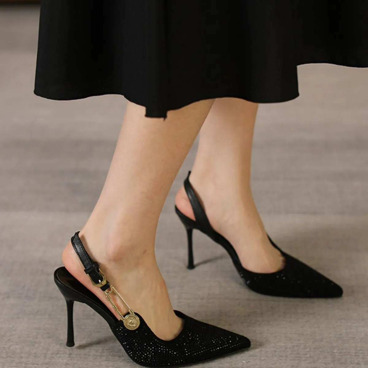 Rhinestone Point Toe Stiletto Slingback Pumps