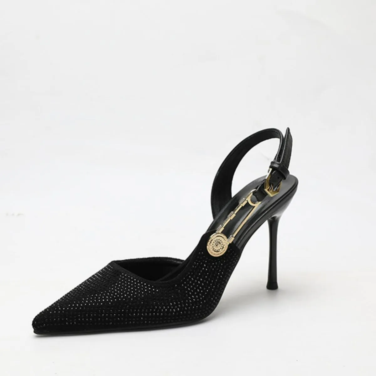 Rhinestone Point Toe Stiletto Slingback Pumps