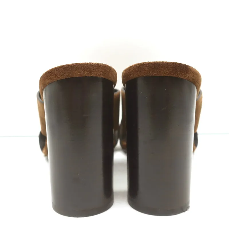 Saint Laurent Loulou Crisscross Mule Sandals Brown Suede Size 39 Open Toe Heels