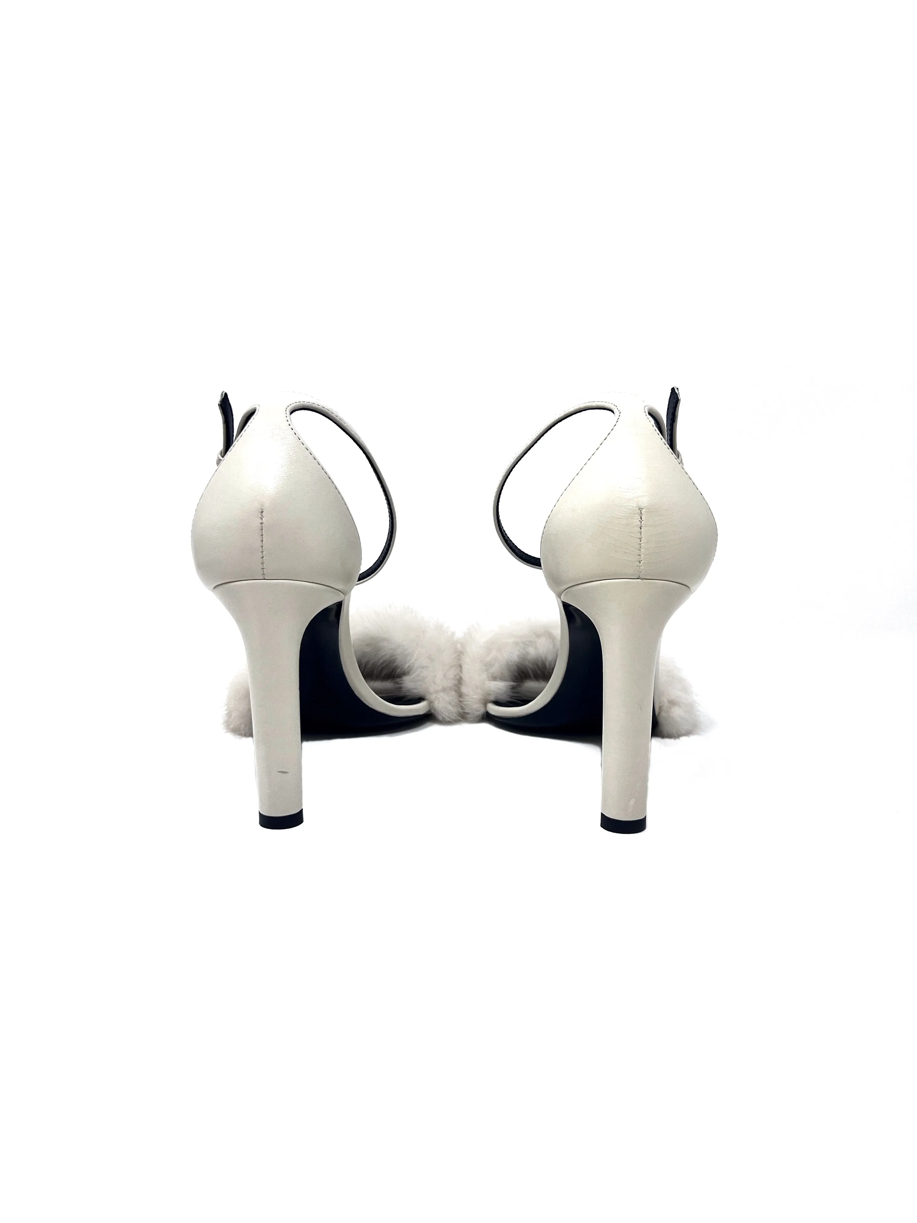Saint Laurent Size 38 'Bea' Mink & Leather Strap High Heels