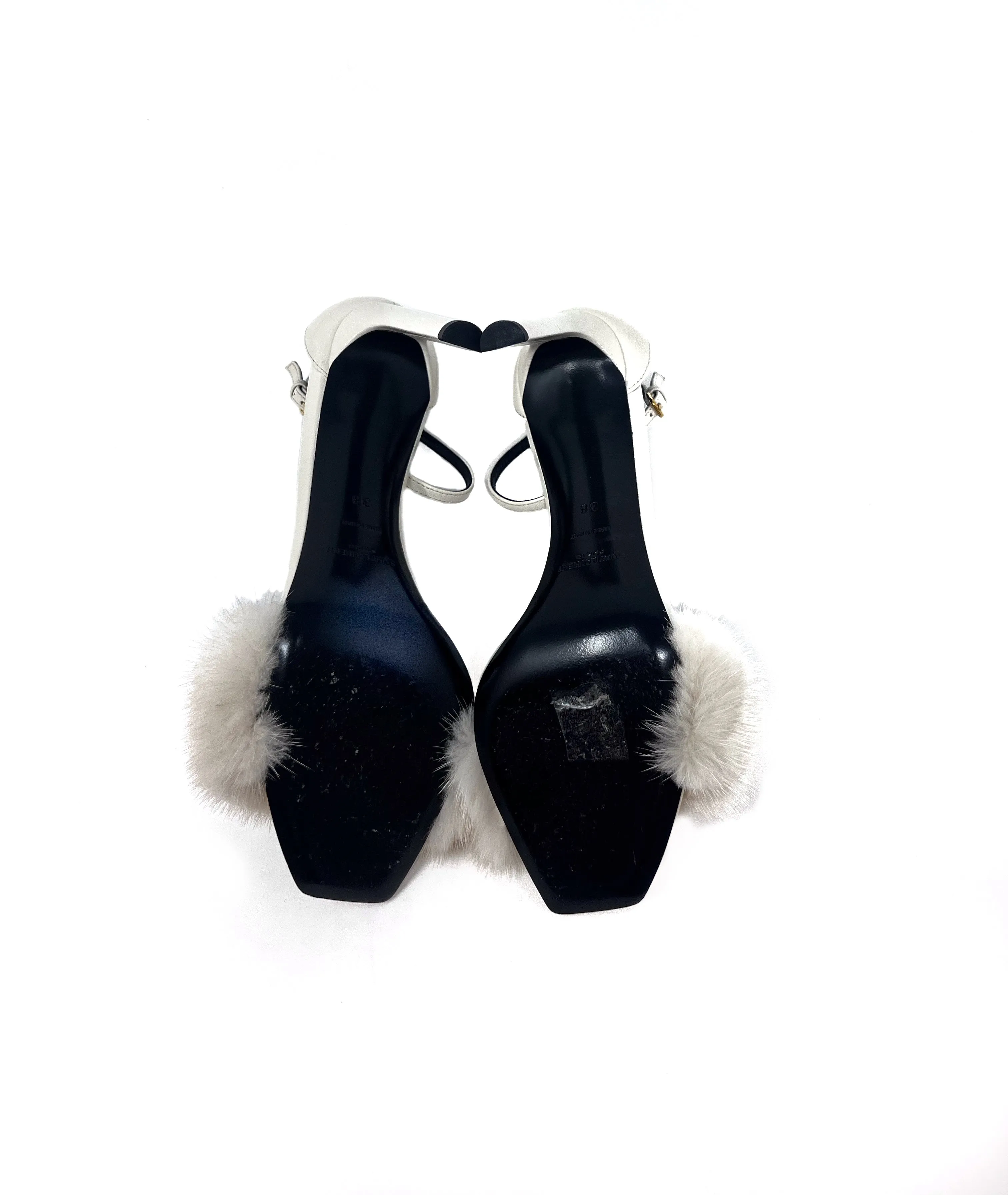 Saint Laurent Size 38 'Bea' Mink & Leather Strap High Heels