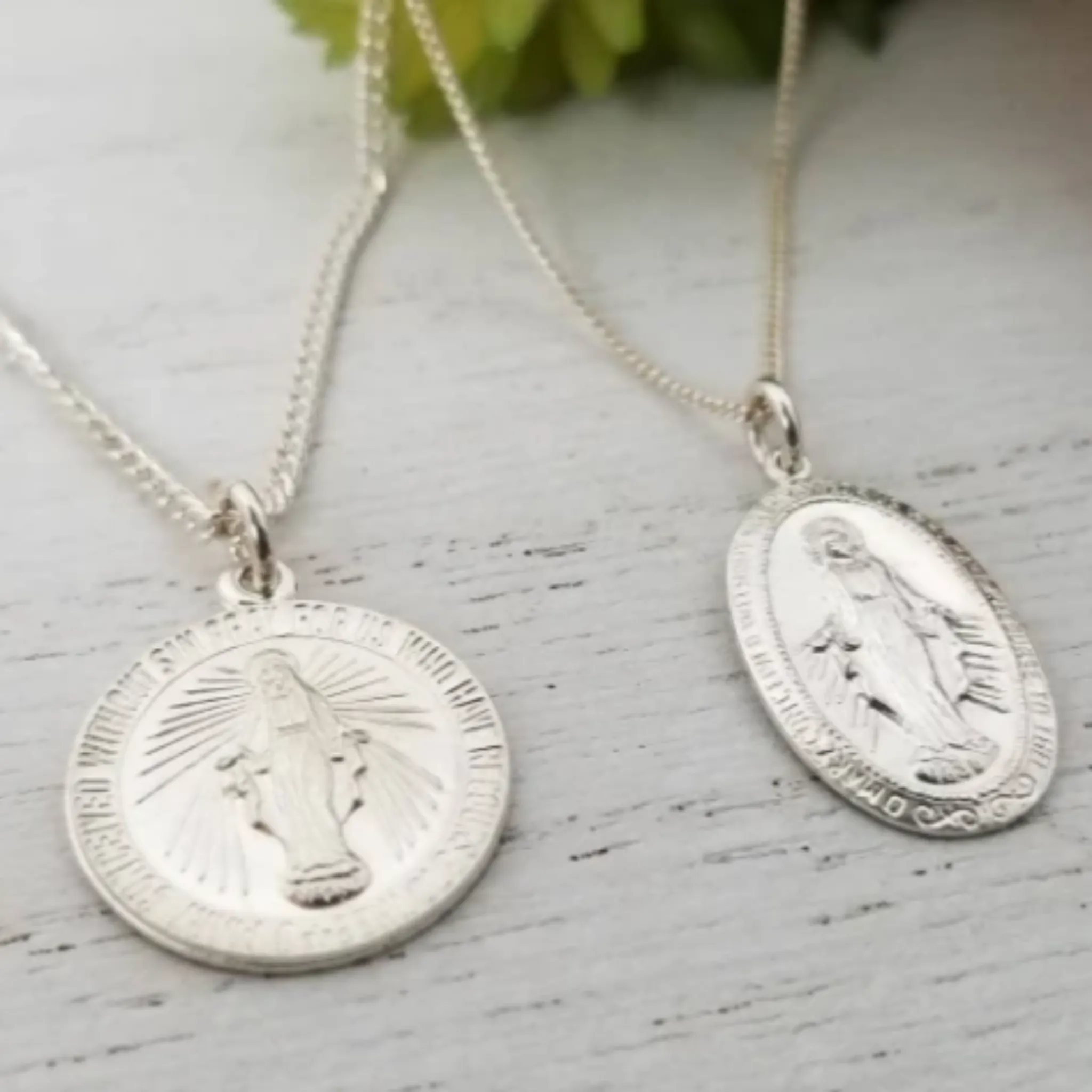Saint Mary/Mother Mary Religious Coin Necklace - Sterling or Gold