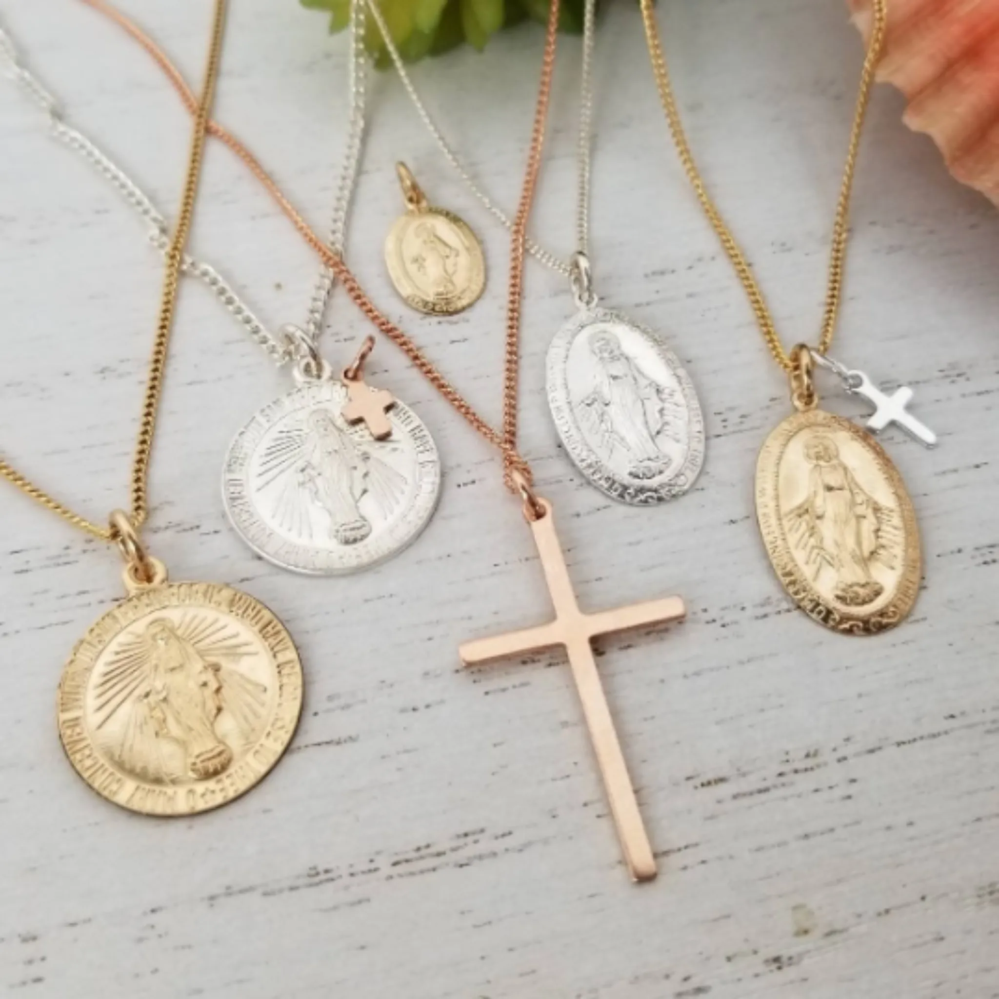 Saint Mary/Mother Mary Religious Coin Necklace - Sterling or Gold