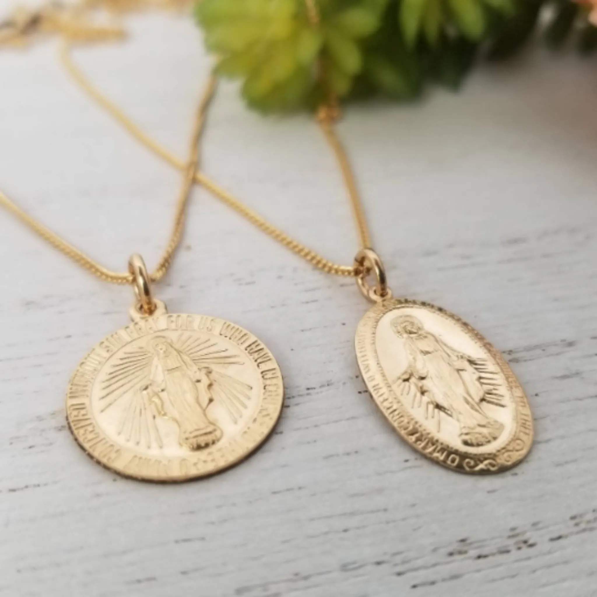 Saint Mary/Mother Mary Religious Coin Necklace - Sterling or Gold