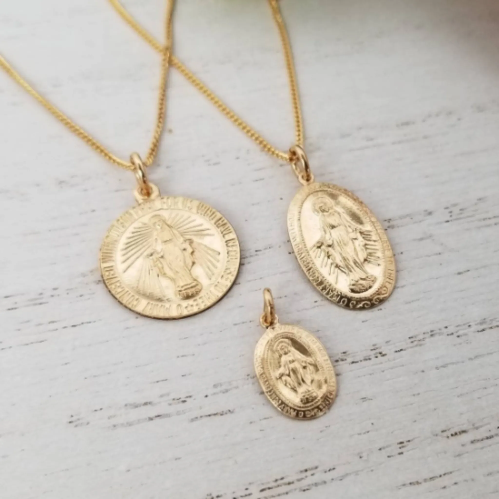 Saint Mary/Mother Mary Religious Coin Necklace - Sterling or Gold
