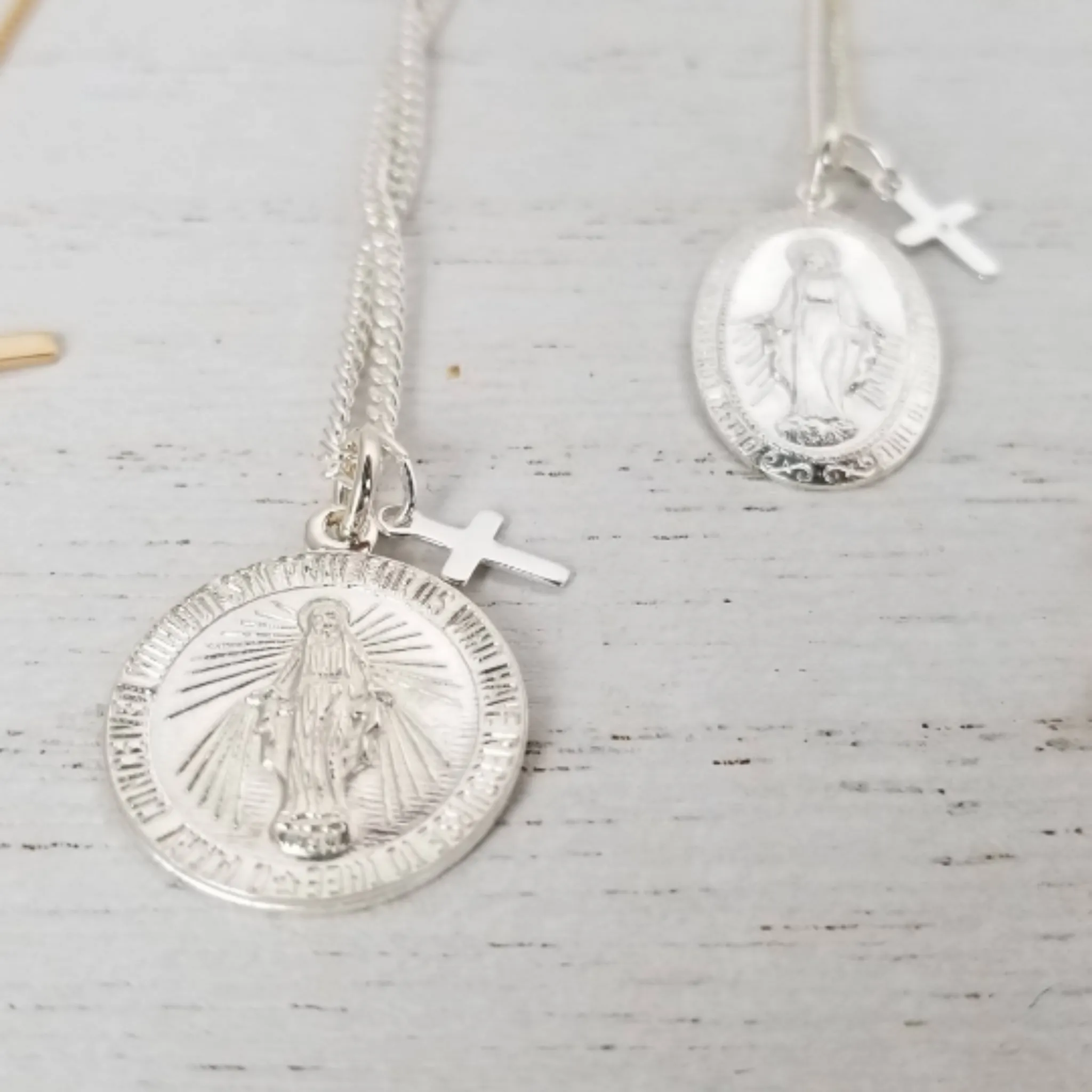Saint Mary/Mother Mary Religious Coin Necklace - Sterling or Gold