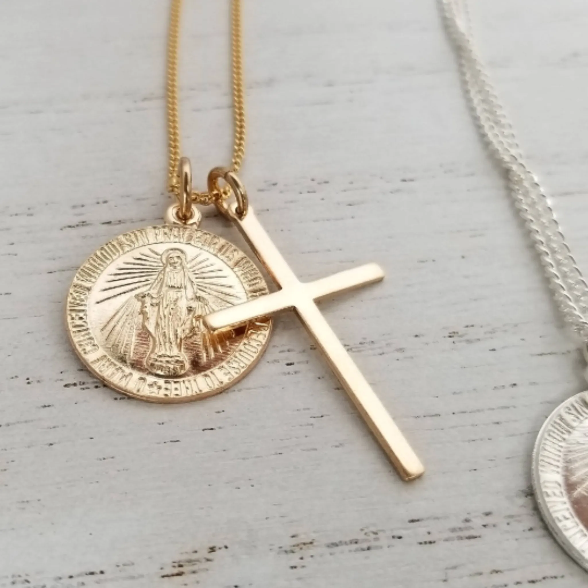 Saint Mary/Mother Mary Religious Coin Necklace - Sterling or Gold