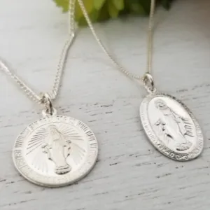 Saint Mary/Mother Mary Religious Coin Necklace - Sterling or Gold