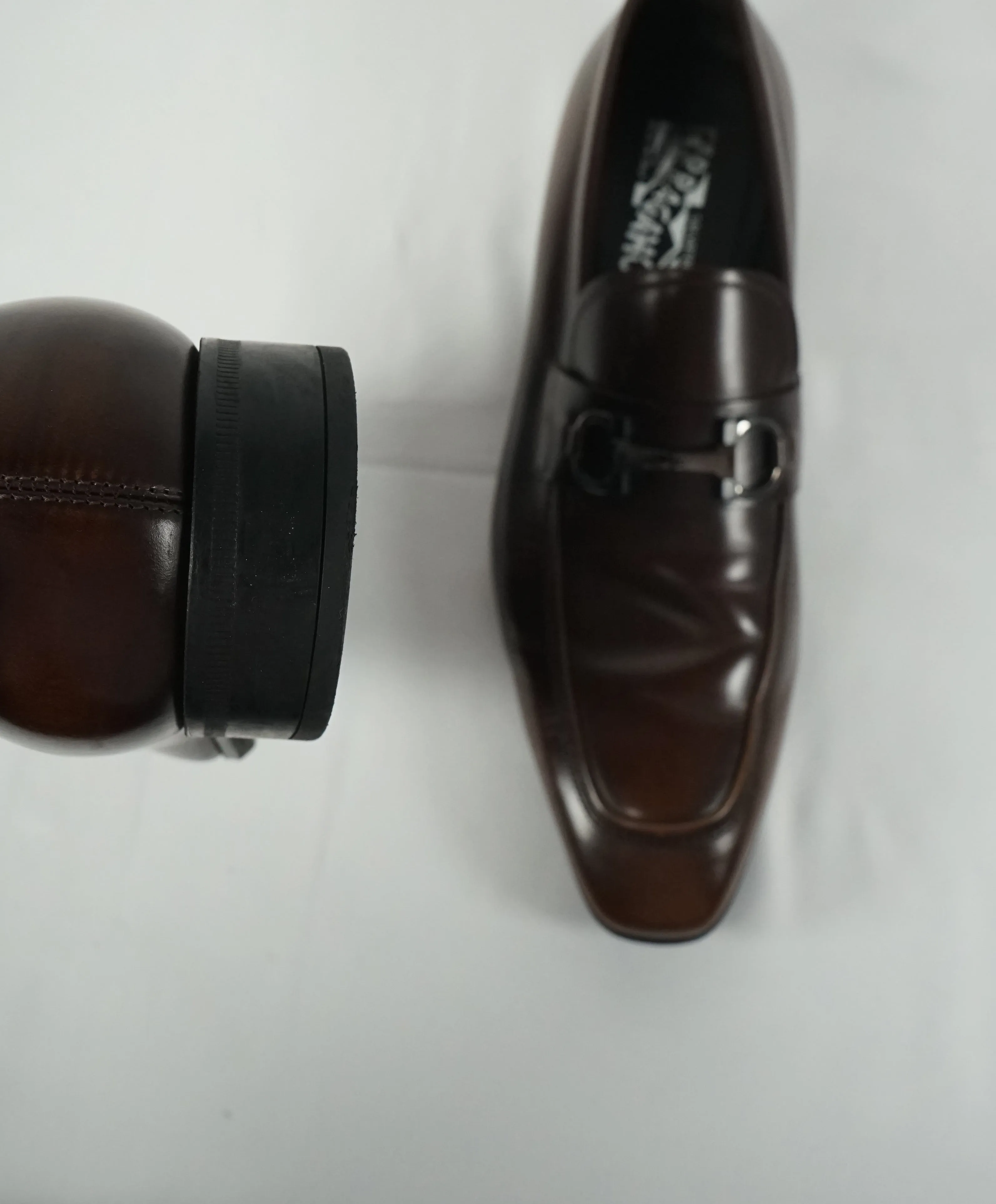 SALVATORE FERRAGAMO -“Dinamo” 2 Tone Gancini Bit Brown Leather Loafers - 11.5 EE