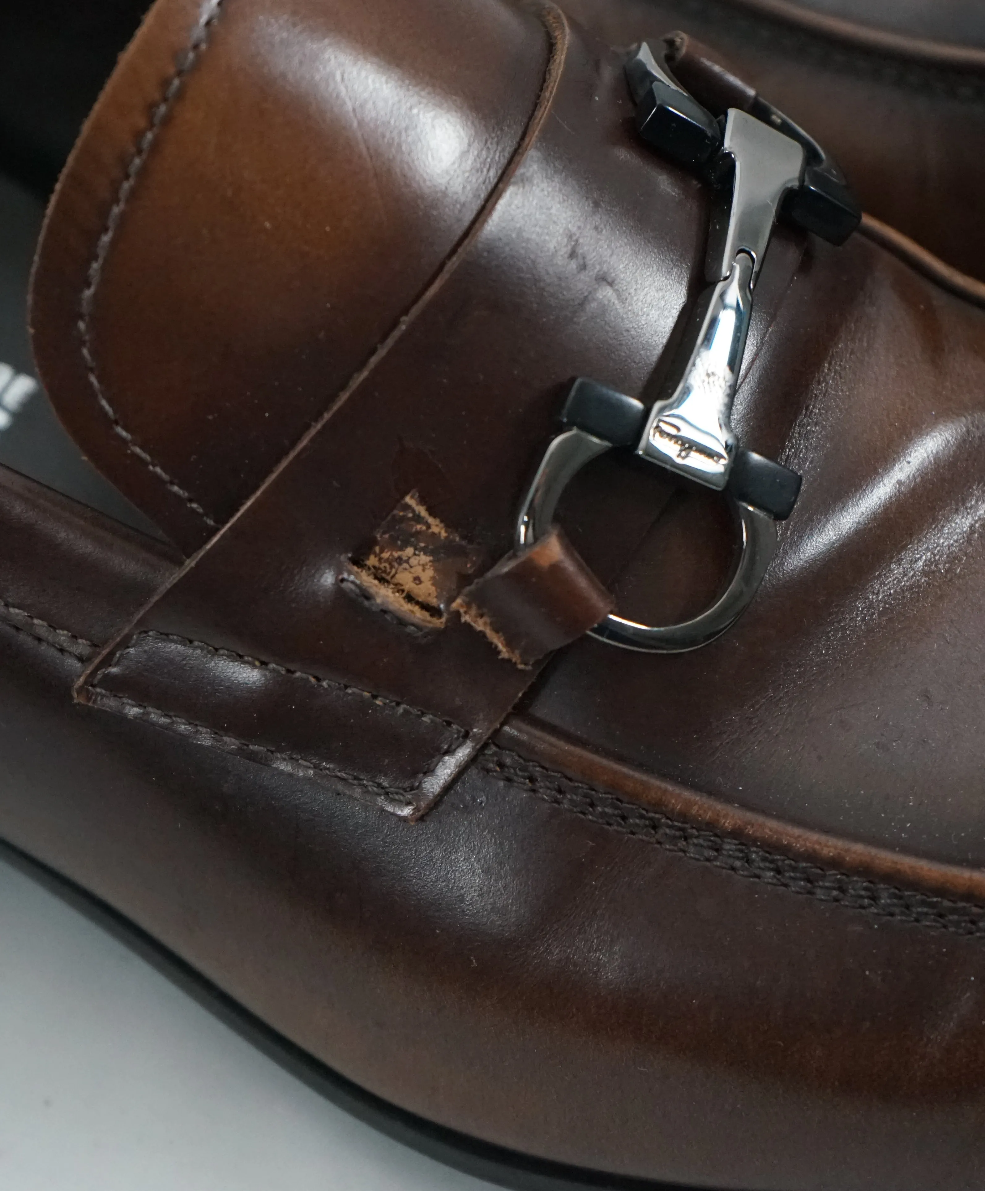 SALVATORE FERRAGAMO -“Dinamo” 2 Tone Gancini Bit Brown Leather Loafers -8.5 D
