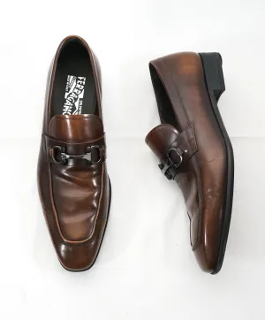 SALVATORE FERRAGAMO -“Dinamo” 2 Tone Gancini Bit Brown Leather Loafers -8.5 D