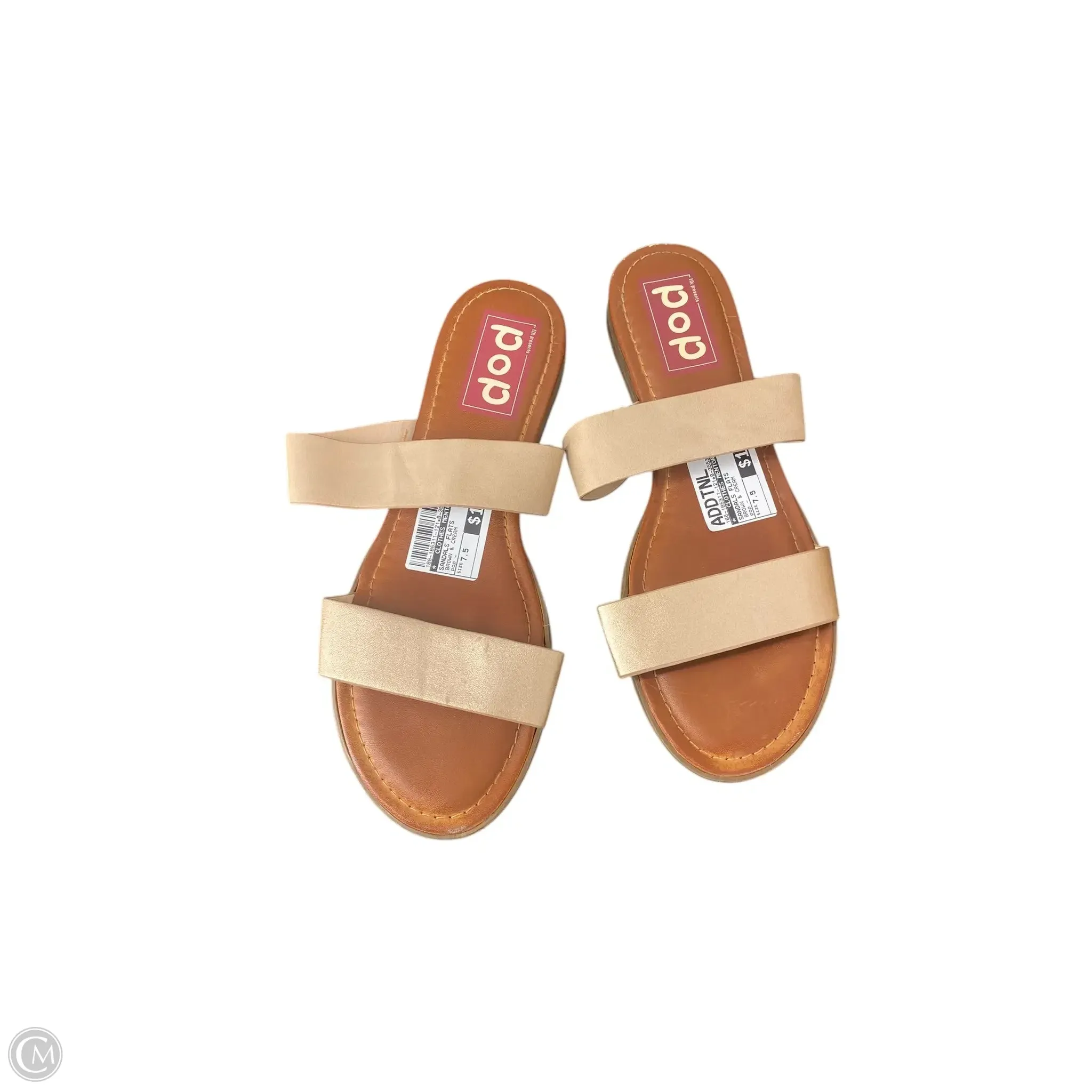 Sandals Flats By Clothes Mentor In Brown & Cream, Size: 7.5
