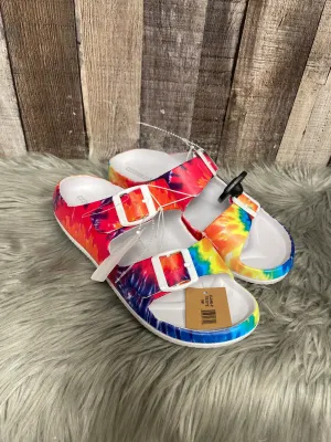 Sandals Flats By Cushionaire In Rainbow Print, Size: 8