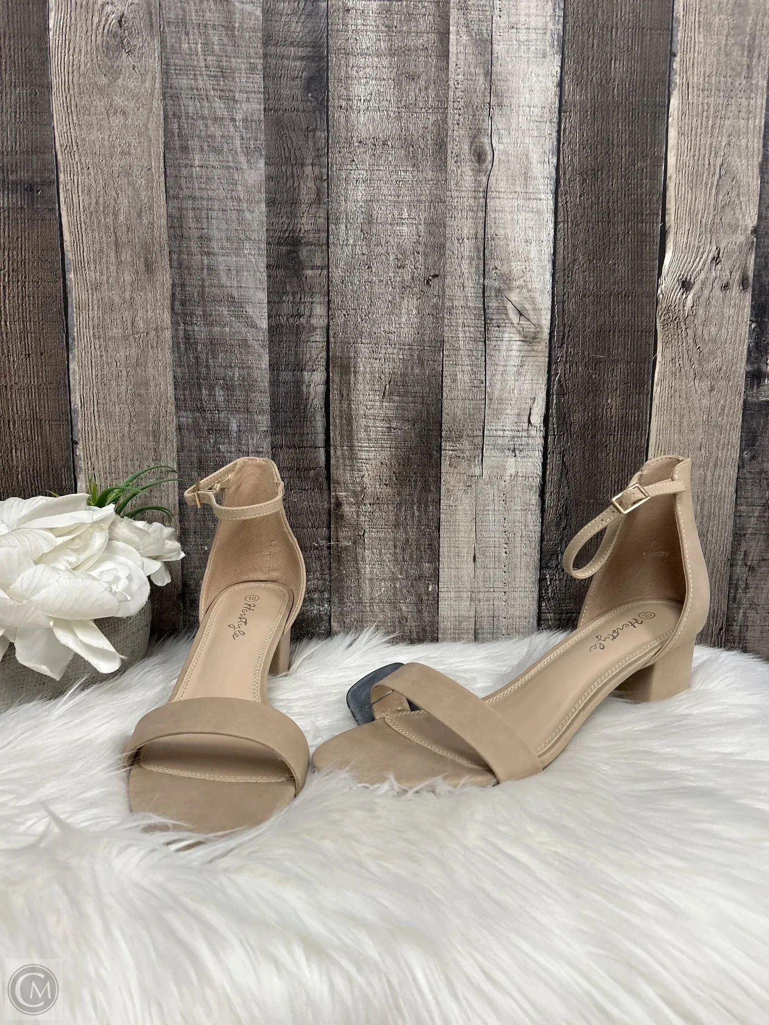 Sandals Heels Block By Herstyle In Beige, Size: 10