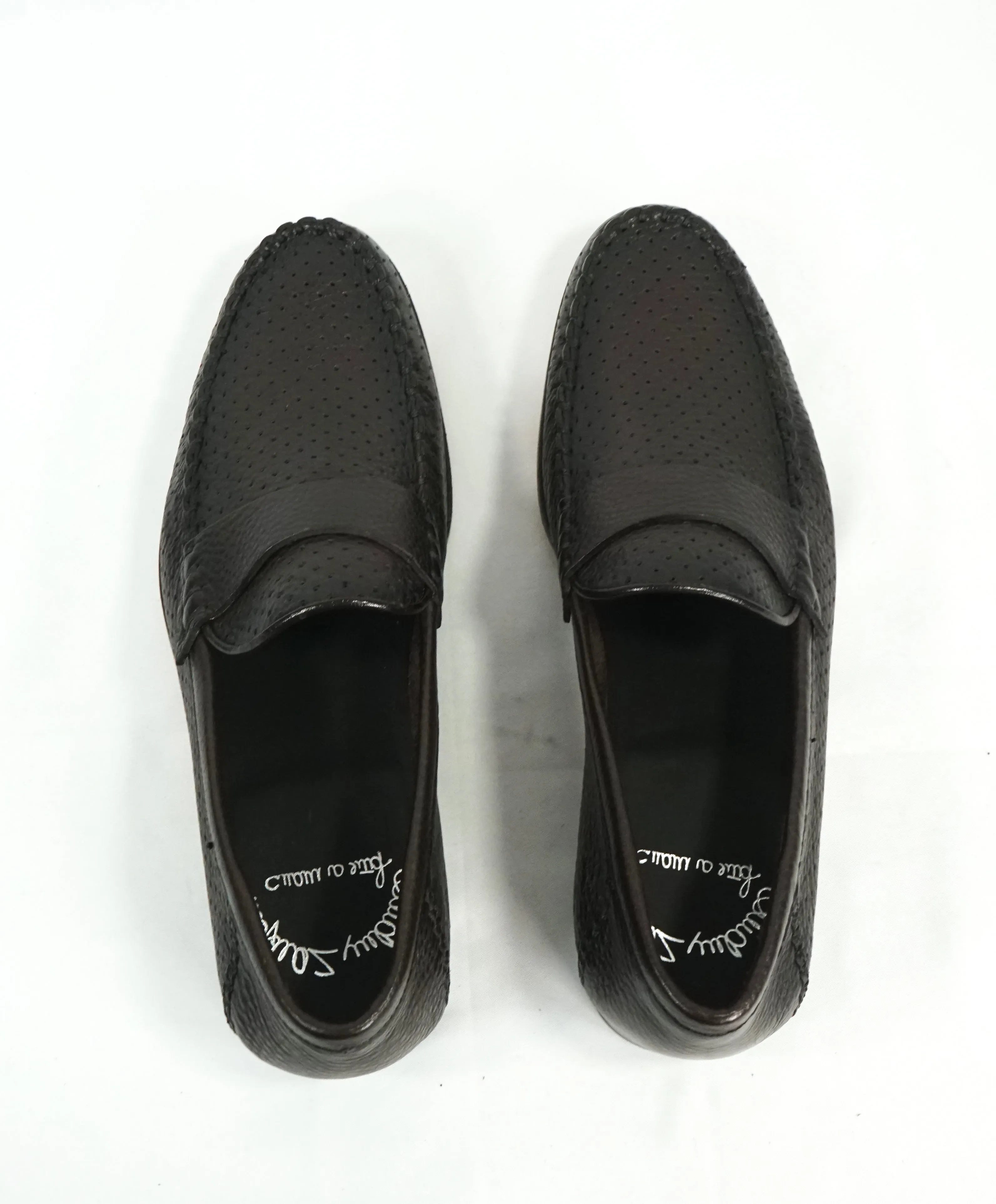SANTONI - Brown Leather Perforated Unlined Venetian Loafers - 7